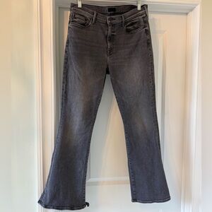 MOTHER The Weekender Mid Rise Flare Jeans in Charcoal Gray